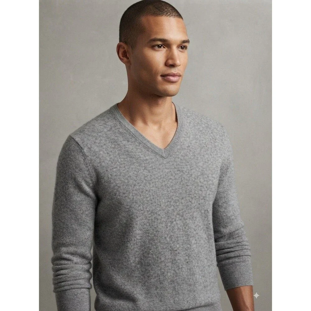 Club Room Men's 100% Cashmere V-Neck Sweater  Gray Size Large (Flawed)  Luxury